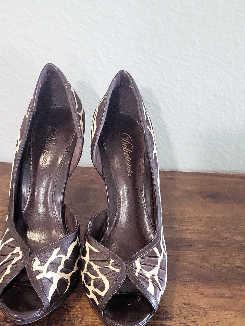 Delicious Brown and Cream Patterned Peep-Toe Heels